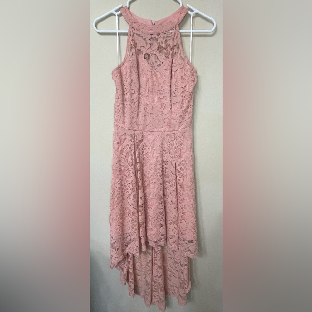 Dressy Star Pink Lace Dress High-Low Sz Medium